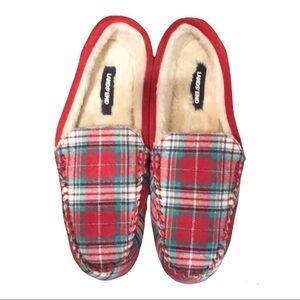 Land’s End Red, Suede, Plaid, Flannel Slippers, Size 9B